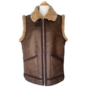NWT 7 For All Mankins Brown faux leather shearling lined Vest